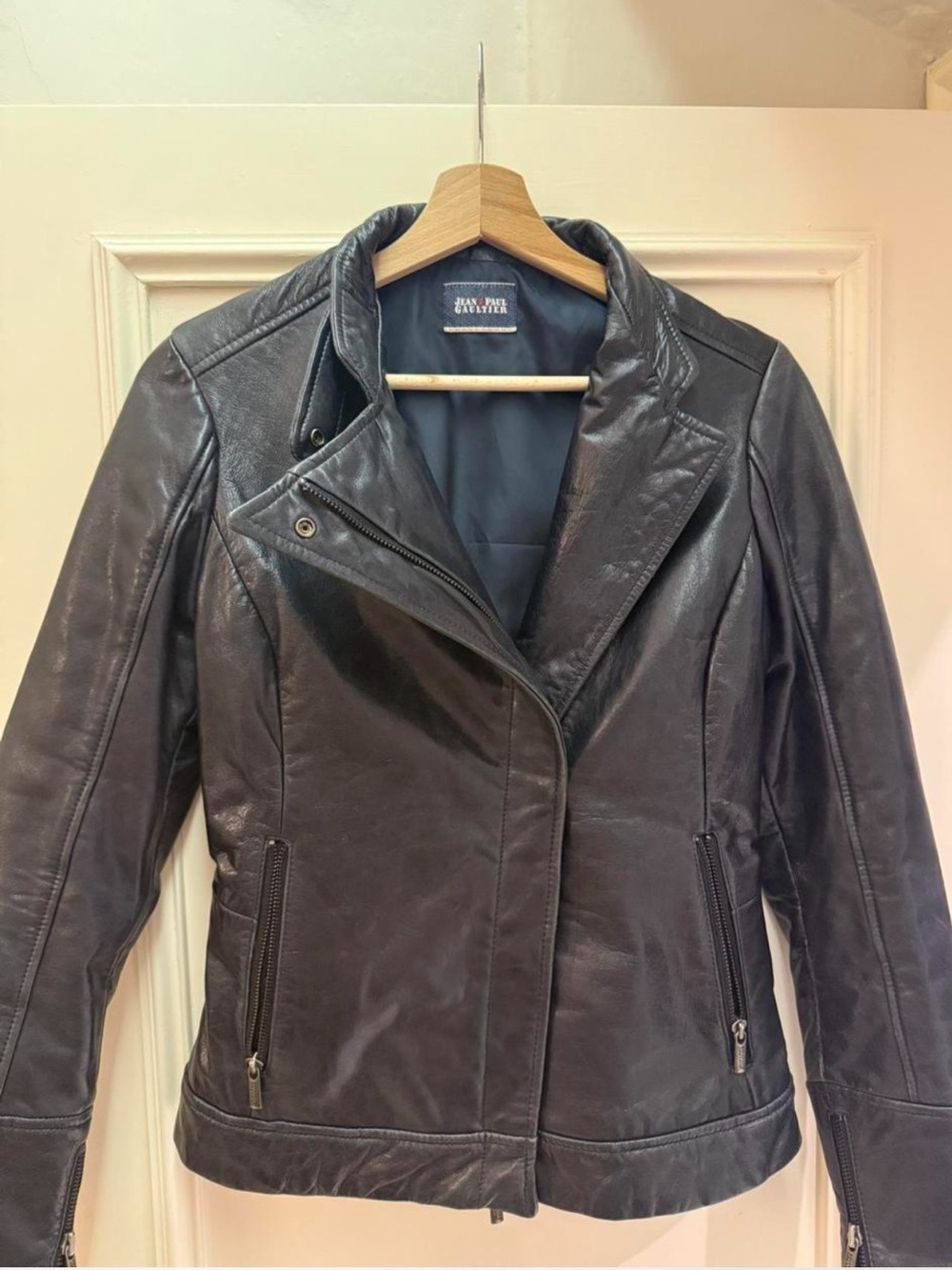 Jean Paul Gaultier Black Leather Asymmetrical Zip Jacket